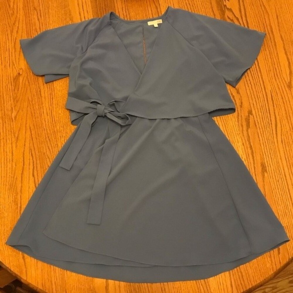 Gianni Bini Iris Blue Grey Mini Wrap Dress with Cut Out Sleeves